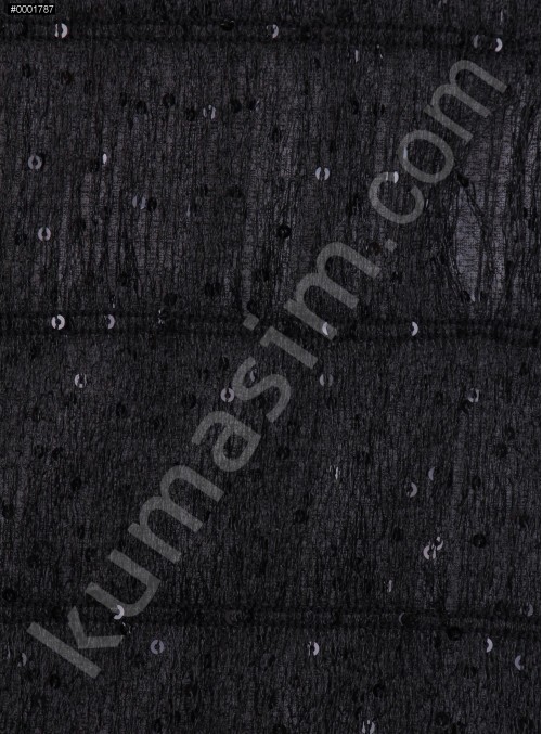 Şerit Desenli Saçaklı Siyah Payetli Kumaş - K9446