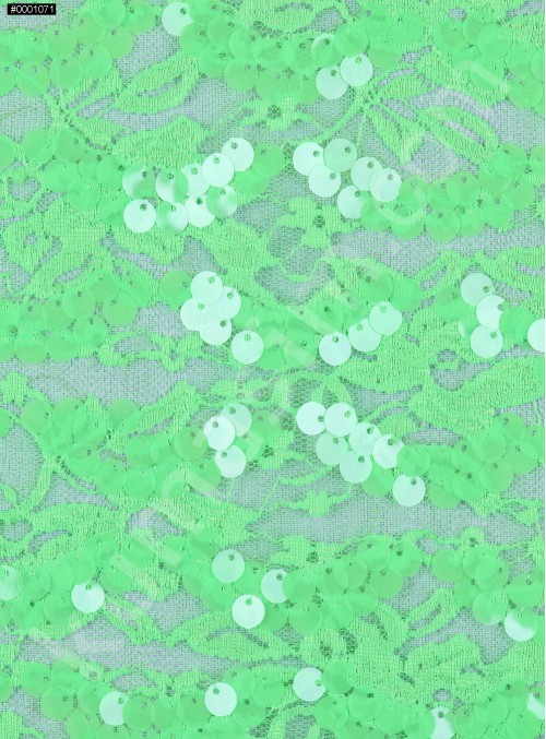Dantel Üzeri Dalge Desenli Payetli Kumaş - Fıstık Yeşili c2 - K9477