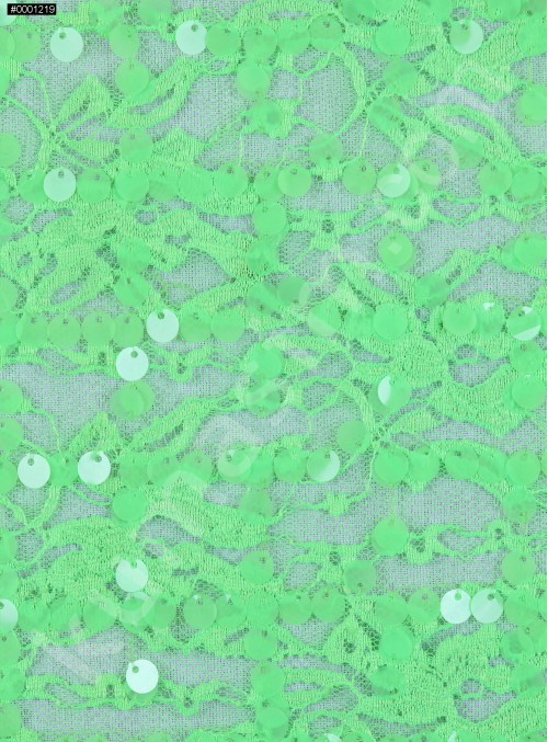 Dantel Üzeri Kare Desenli Fıstık Yeşili Payetli Kumaş - K9479