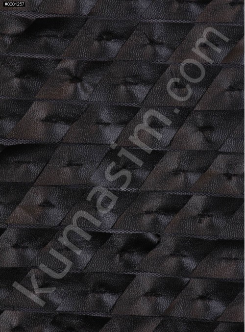 Tül Üzeri Baklava Desenli Siyah Deri Kumaş - K9500
