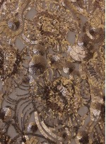 Tül Üzeri Karışık Desenli Payetli Pudra Kumaş - K9526