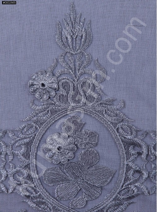 Osmanlı Desenli Siyah Gümüş Abiyelik Kumaş - K9552
