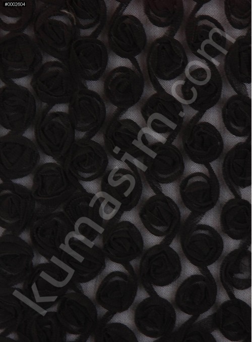 Gül Desenli Üç Boyutlu Siyah Abiyelik Lase Kumaş - K9560
