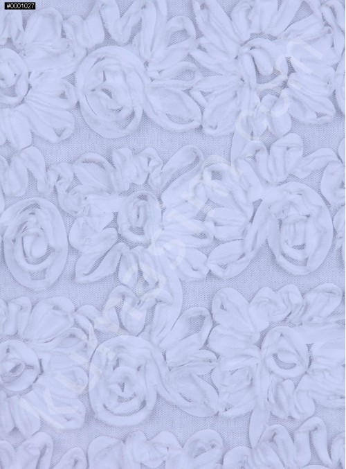 Tül Üzeri Çiçek Desenli Lase Beyaz Kumaş - K9562
