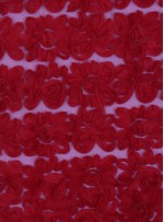 Tül Üzeri Çiçek Desenli Lase Kırmızı Kumaş - K9562