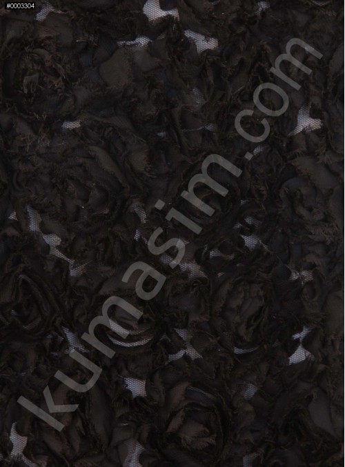 Gül Desen 3 Boyutlu Lazer Kesim Siyah Lase Kumaş - K9565