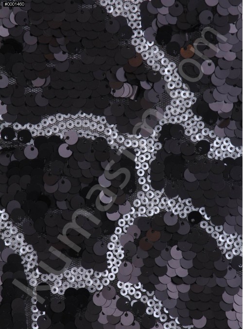 Duvar Desenli Küçük ve Büyük Payetli c1 Mat Siyah Gümüş Kumaş - K9575