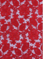 Çiçek Desenli Kalın Kırmızı Güpür Kordone Kumaş - K9578