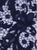 Çiçek Desenli Kalın Kordoneli Güpür Lacivert Kumaş - K9580