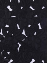 Siyah Saten Üzeri İşlemeli ve Lazer Kesim Elbiselik Kumaş - K9583