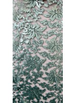 Desenli Tül Üzeri Mint Yeşili Nakışlı Payetli Abiyelik Kumaş - K9629