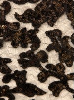 Desenli Tül Üzeri Siyah Nakışlı Payetli Abiyelik Kumaş - K9629