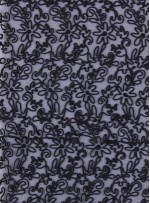 Tül Üzeri Çiçek Desenli Kordone Siyah Kumaş - K9638