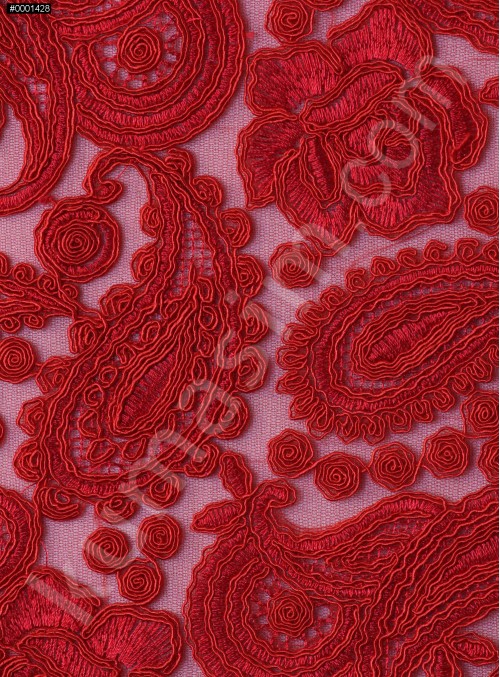 Şal Desenli Kalın Güpürlü Kırmızı Kumaş - K9639