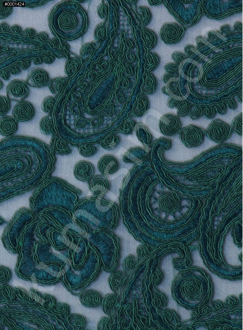 Şal Desenli Kalın Güpürlü Yeşil Kumaş - K9639