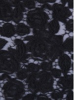 Kalın Kordoneli Güpür Yaprak Desenli Siyah Kumaş - K9651