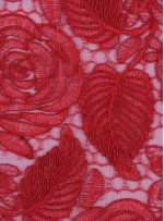 Çiçek Desenli Kordoneli Kırmızı Güpür Kumaş - K9661
