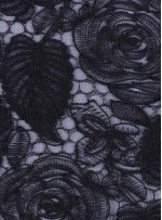 Çiçek Desenli Kordoneli Siyah Güpür Kumaş - K9661