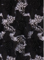 Üç Boyutlu Çiçekli Siyah Güpür Kumaş - K9663