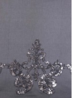 Siyah Tül Üzeri 3 MM Gümüş Payet İşlemeli Kumaş - K9666