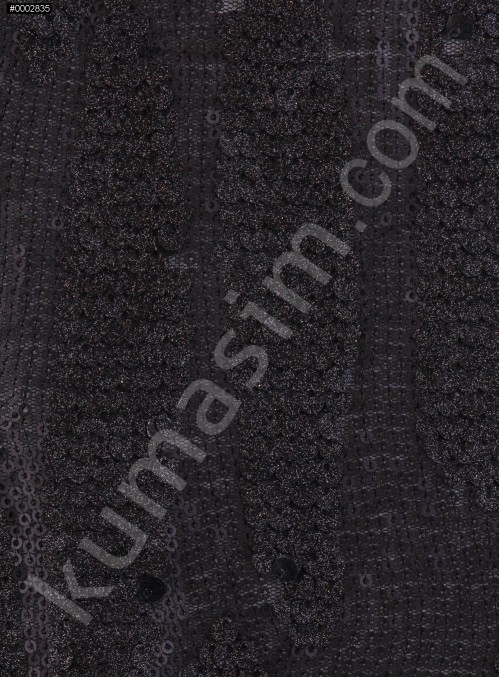 Akış Desenli Simli Siyah Payetli Abiyelik Dore Kumaş - K9672