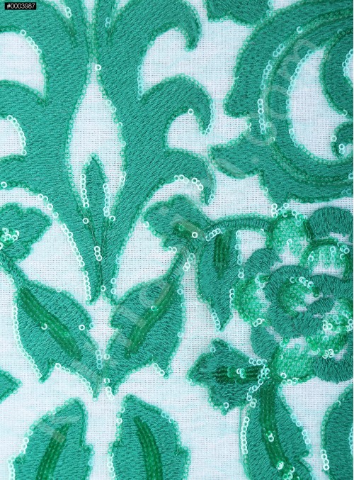 Etnik Desenli Nakışlı Yeşil Elbiselik Payetli Kumaş - K9722
