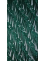 Yatay Açılı Yaprak Desenli Saçaklı Yeşil Abiyelik Kumaş - K9743