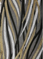 Siyah - Beyaz - Gold Desenli Simli Payetli Kumaş - K9747