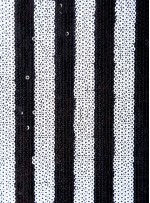 Şerit Desenli Sıralı Siyah-Beyaz Payetli Kumaş - K9758
