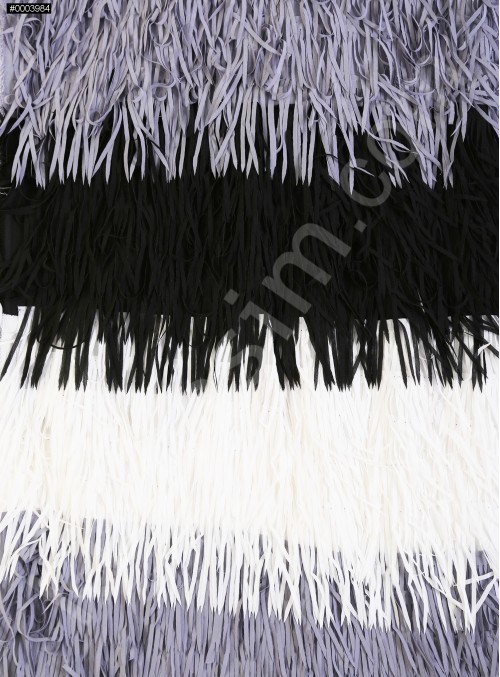Gri - Siyah - Beyaz Lazer Kesim Saçaklı Kumaş - K9772