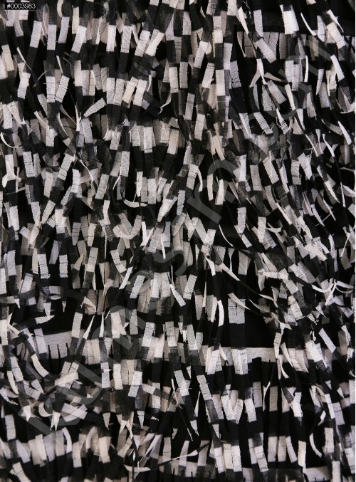 Siyah - Beyaz Lazer Kesim Saçaklı Kumaş - K9773