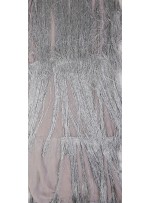 Uzun Saçaklı Elbiselik Gümüş Abiyelik Kumaş - K9776