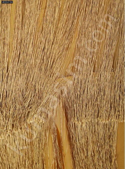 Uzun Saçaklı Elbiselik Koyu Gold Abiyelik Kumaş - K9776