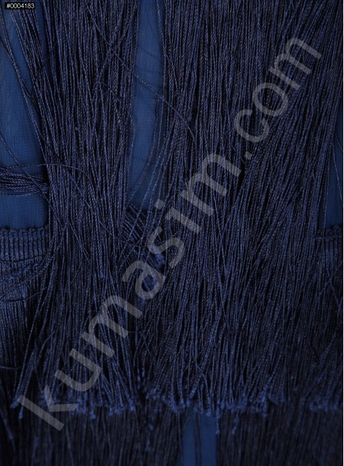 Uzun Saçaklı Elbiselik Lacivert Abiyelik Kumaş - K9776