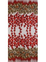 Çiçek ve Üçgen Desenli Nakışlı Abiyelik Kırmızı Kumaş - K9856