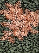 Siyah Payetli Kumaş Üzeri Pembe Yaprak Desenli Nakışlı Kumaş - K9907