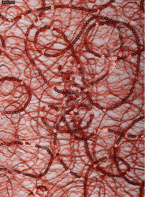 Örümcek Desenli Kırmızı Payetli File Kumaş - K9909