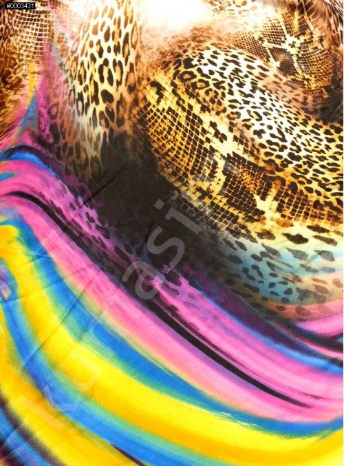 Leopar Desenli Polyester Empirme Saten Kumaş - Sarı - G017
