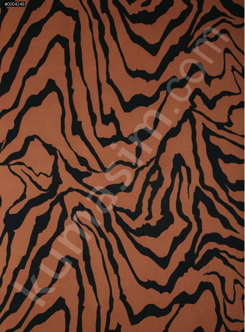 Çizgi Desenli Kahverengi İpek Empirme Saten Kumaş - G056