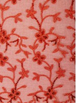 Çiçek Desenli Payetli ve Nakışlı Kırmızı Abiye Elbiselik Kumaş - K136